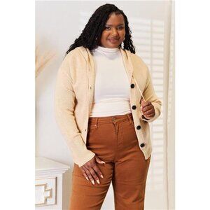 Woven Right Button-Down Long Sleeve Hooded Sweater